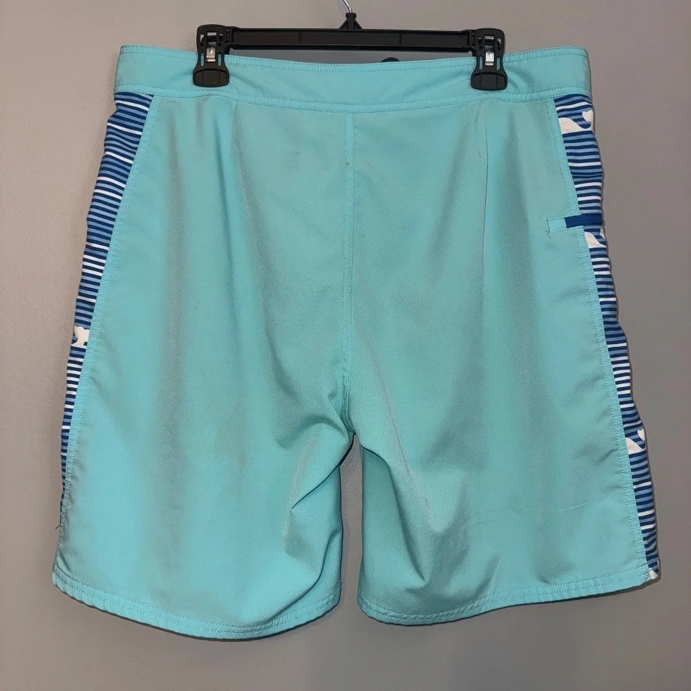 Vineyard Vines Teal Blue Stripe Board Shorts Swim Trunks Size 34